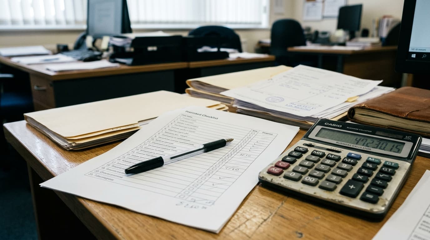 Checklist and pen on an accountant's desk for an accounting firm operations audit
