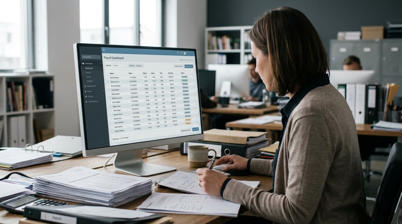 Best payroll software for accounting firms displayed on a modern computer screen at a clean desk workspace