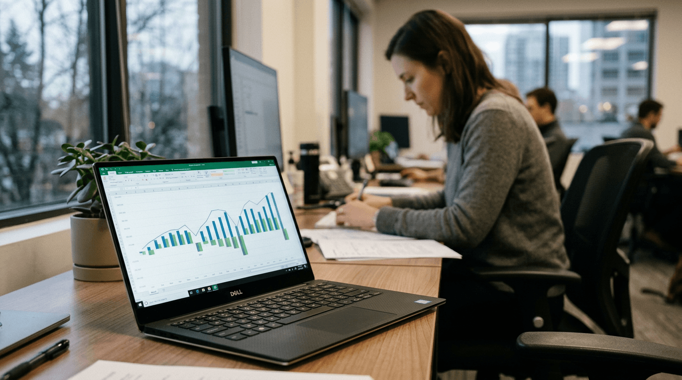 Laptop displaying cash flow forecasting software for accountants comparing Fathom, Jirav, and Float