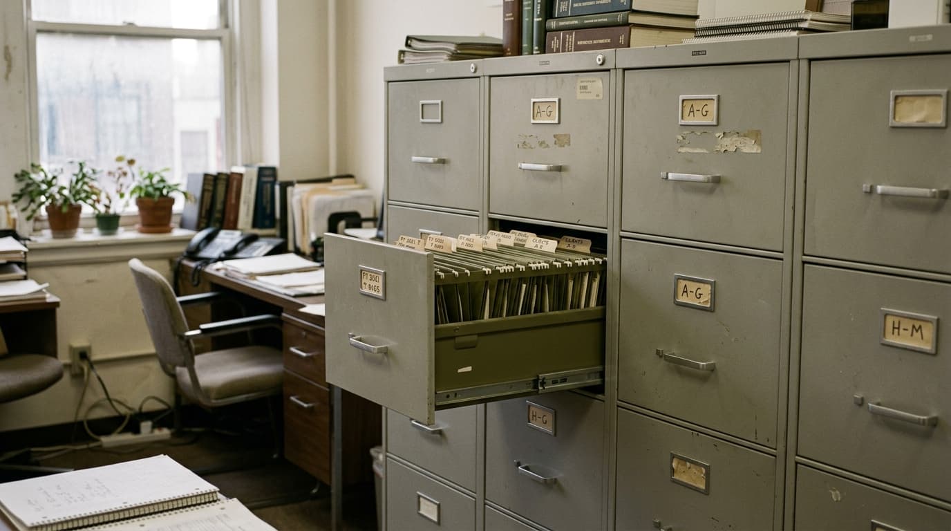 Closed filing cabinet drawer symbolizing firing a client accounting firm decision