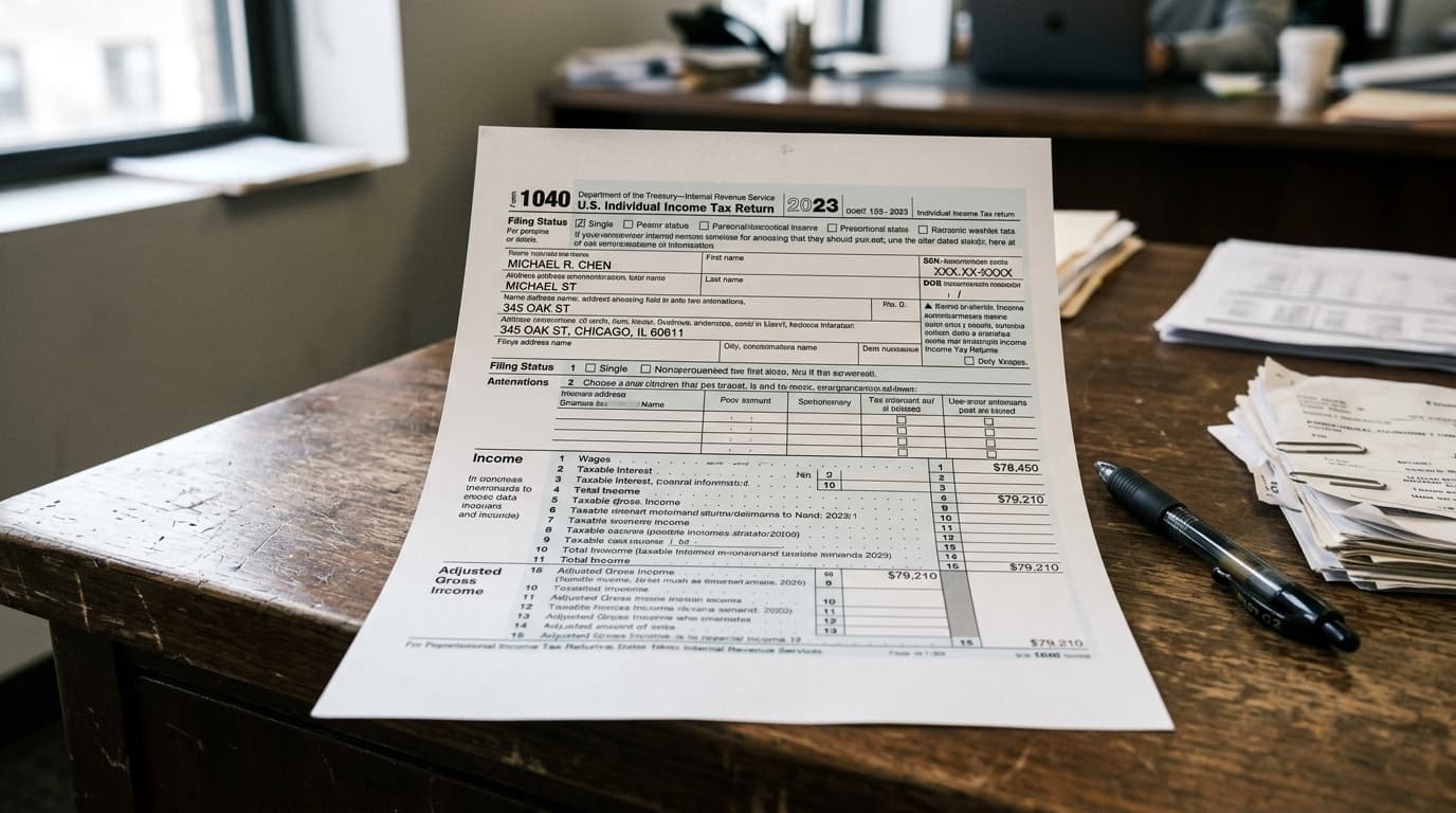 Close-up of a printed Form 1040 showing the form 1040 changes 2026 filing season