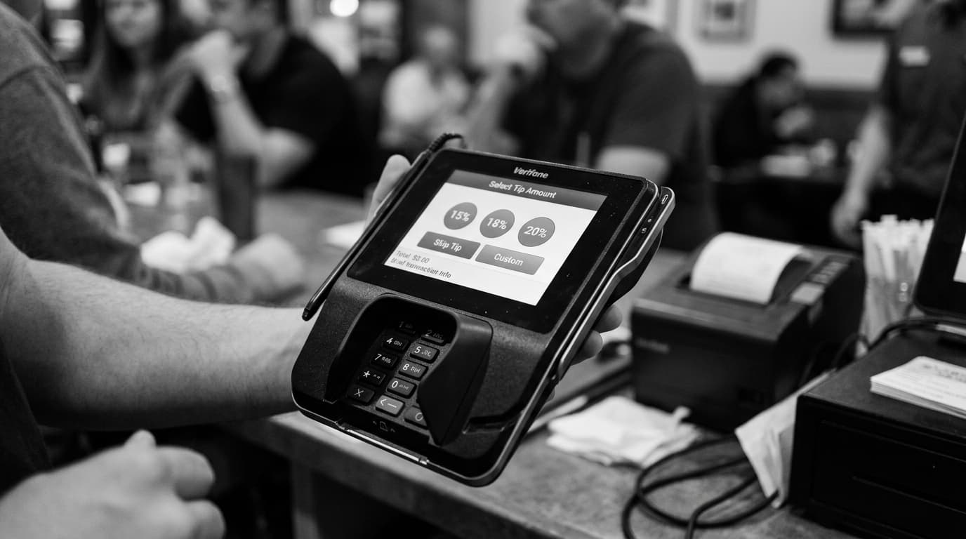 Restaurant point-of-sale screen with tip options illustrating no tax on tips 2026 reporting rules