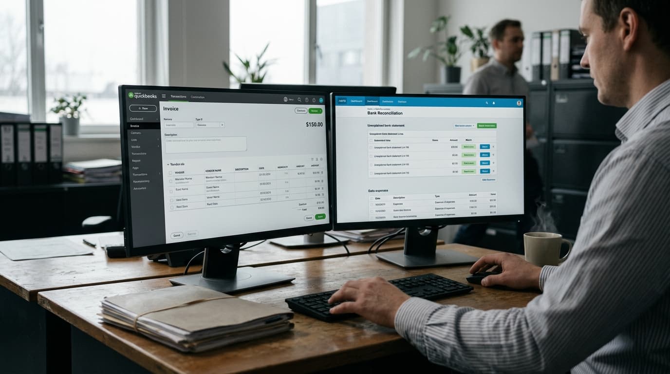 Side-by-side QuickBooks Online and Xero dashboards illustrating quickbooks online vs xero for accountants