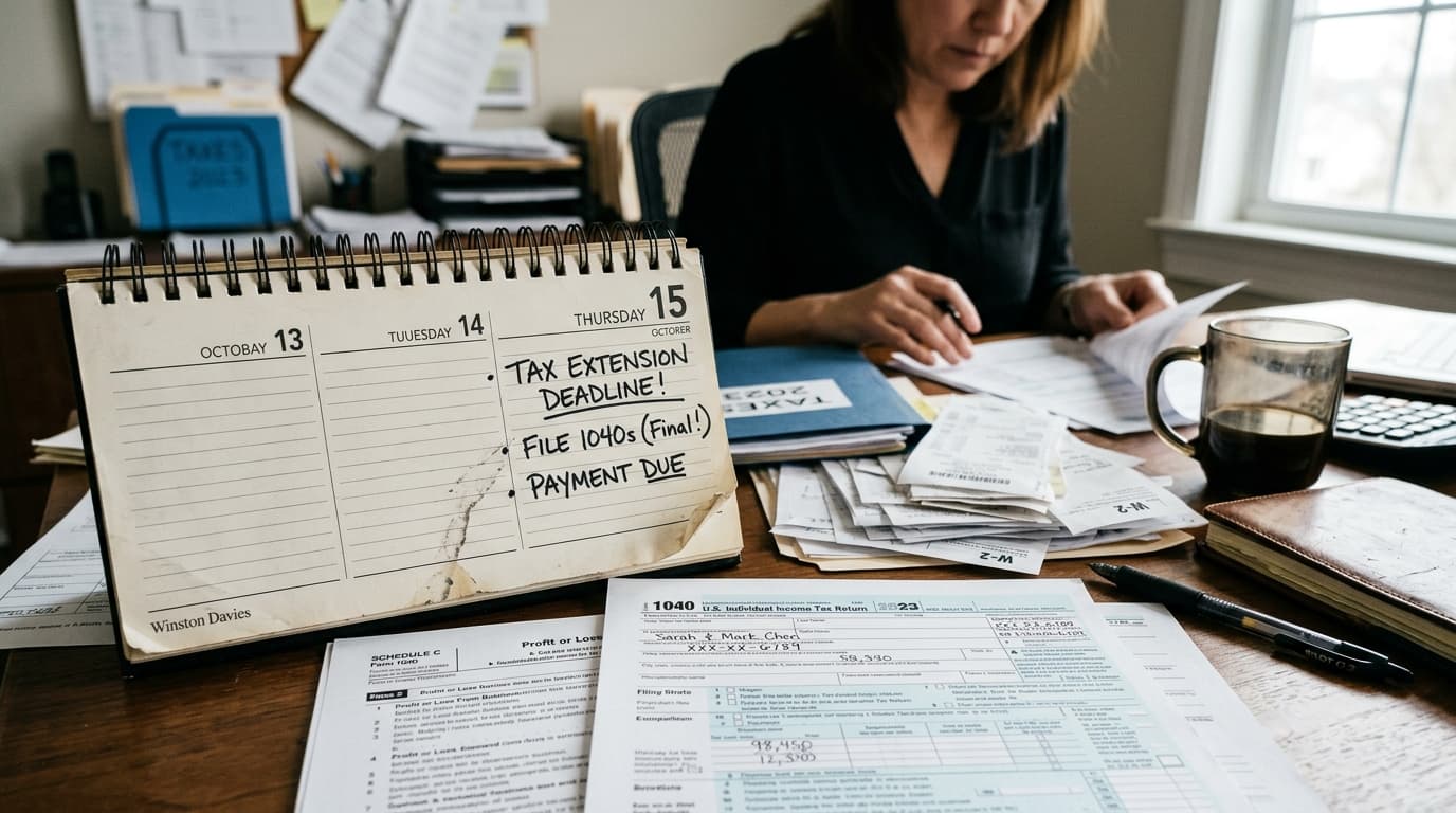Desk calendar showing the tax extension deadline october 2026 on October 15